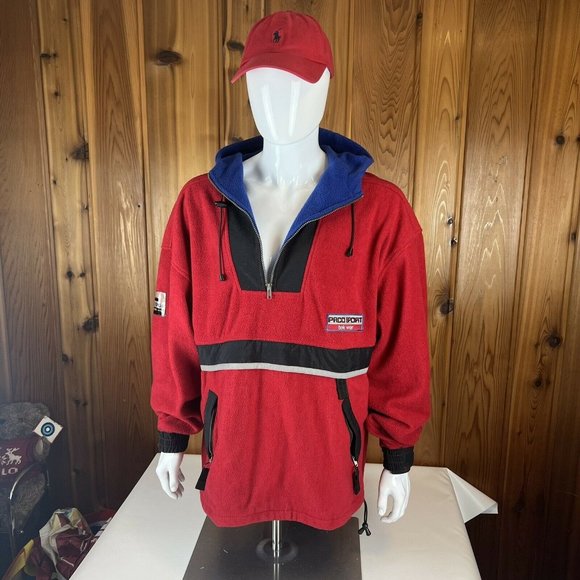 VTG Paco Sport Fleece 1/2 Zip Hoodie Tek Wear 2XL Hip Hop 90s Bootleg Polo Red - Picture 2 of 10